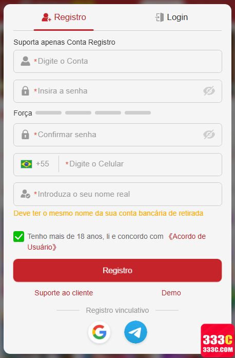333c.com Passo a Passo Cadastro